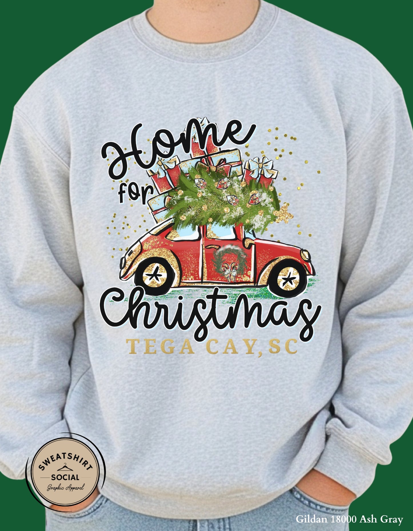 Home for Christmas T-Shirt or Sweatshirt – Tega Cay Holiday Design (Adult Sizes S–2XL)