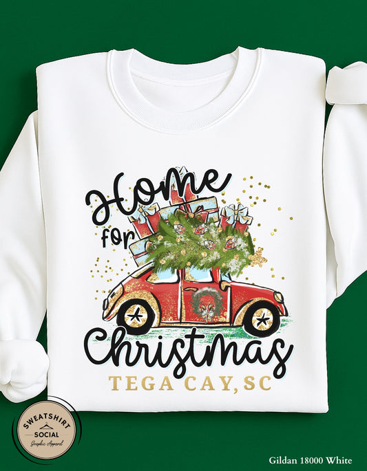Home for Christmas T-Shirt or Sweatshirt – Tega Cay Holiday Design (Adult Sizes S–2XL)