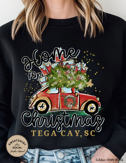 Home for Christmas T-Shirt or Sweatshirt – Tega Cay Holiday Design (Adult Sizes S–2XL)