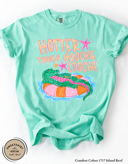 Hotter Than a Hoochie Coochie Graphic Shirt – Funny Summer Gator Tee or Tank (Adult Sizes S–2XL)