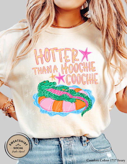 Hotter Than a Hoochie Coochie Graphic Shirt – Funny Summer Gator Tee or Tank (Adult Sizes S–2XL)