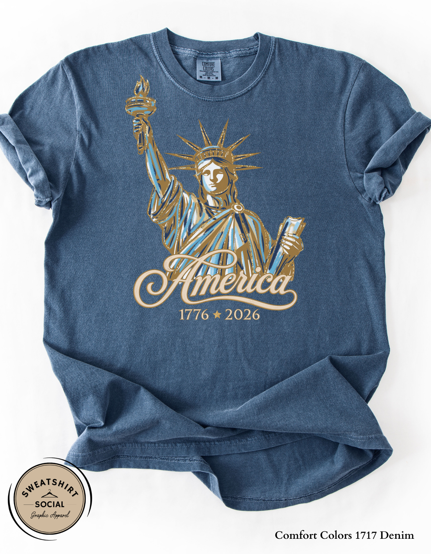 America 1776–2026 Statue of Liberty Patriotic Graphic Tee – Vintage Americana Fourth of July Shirt, USA 250th Anniversary Tee (Adult Sizes S–2XL)