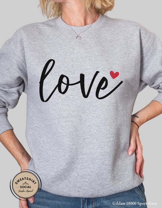 Love Script Valentine Shirt – Minimal Heart Accent Design (Adult Sizes S–2XL)