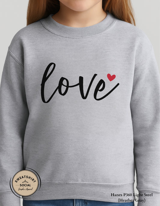 Love Script Valentine Shirt for Kids – Simple Heart Design (Infant–Youth Sizes)