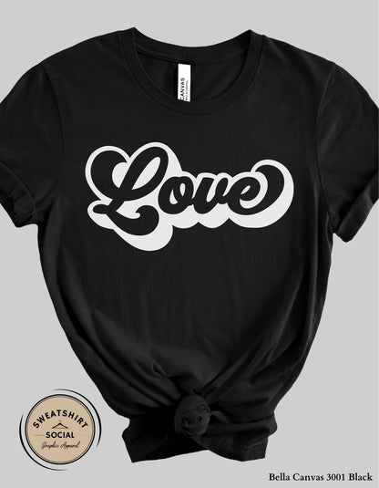 Love Script Valentine T-Shirt or Sweatshirt – White Ink Heart Design (Adult Sizes S–2XL)