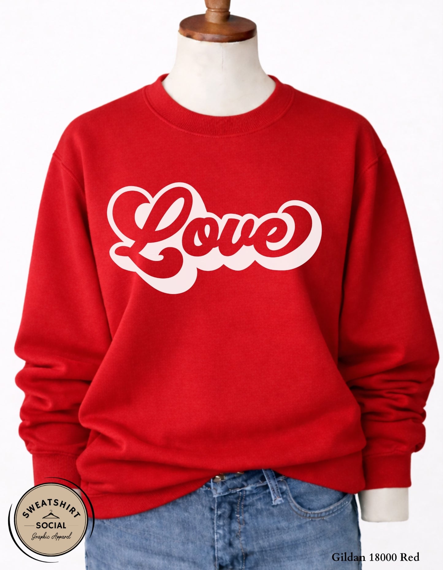 Love Script Valentine T-Shirt or Sweatshirt – White Ink Heart Design (Adult Sizes S–2XL)