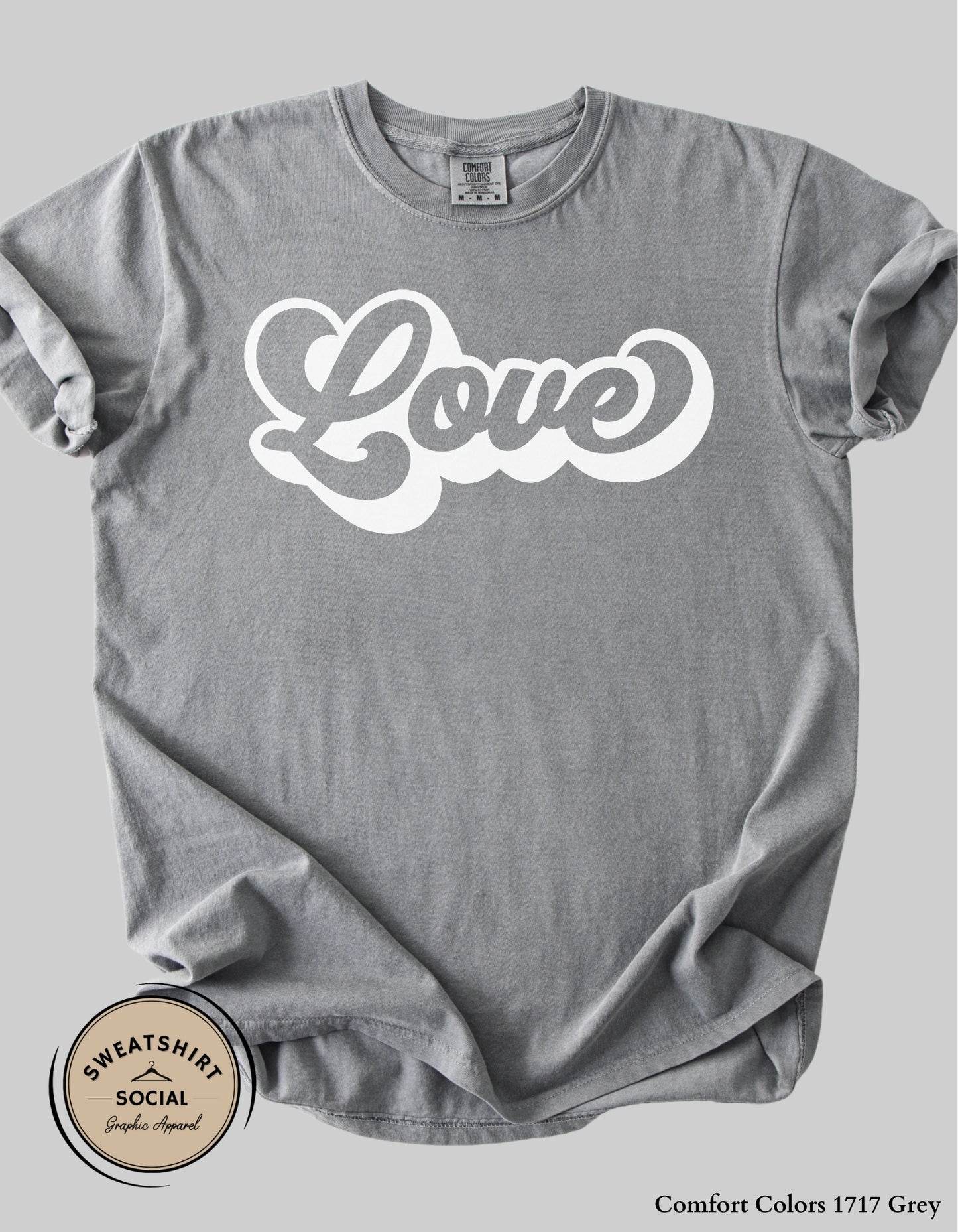 Love Script Valentine T-Shirt or Sweatshirt – White Ink Heart Design (Adult Sizes S–2XL)