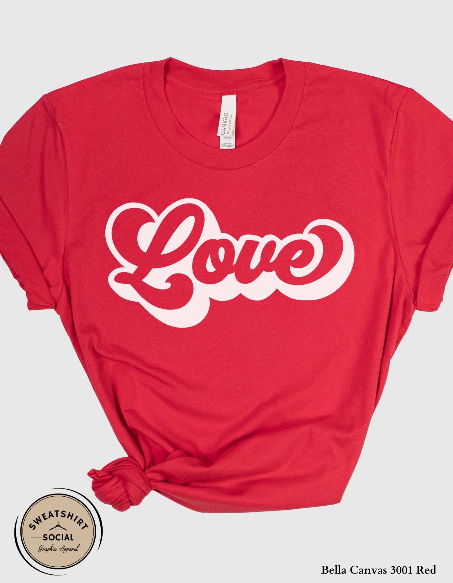 Love Script Valentine T-Shirt or Sweatshirt – White Ink Heart Design (Adult Sizes S–2XL)