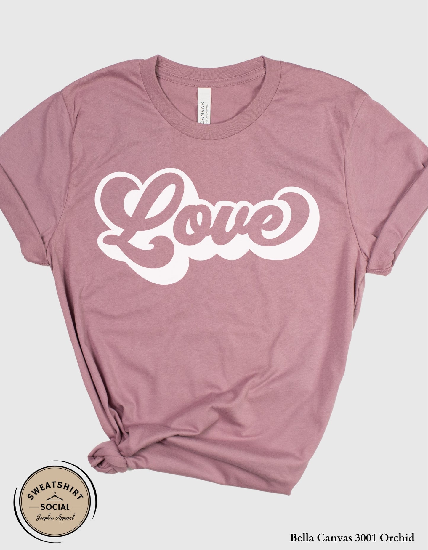 Love Script Valentine T-Shirt or Sweatshirt – White Ink Heart Design (Adult Sizes S–2XL)