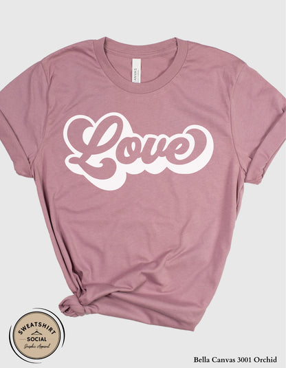 Love Script Valentine T-Shirt or Sweatshirt – White Ink Heart Design (Adult Sizes S–2XL)