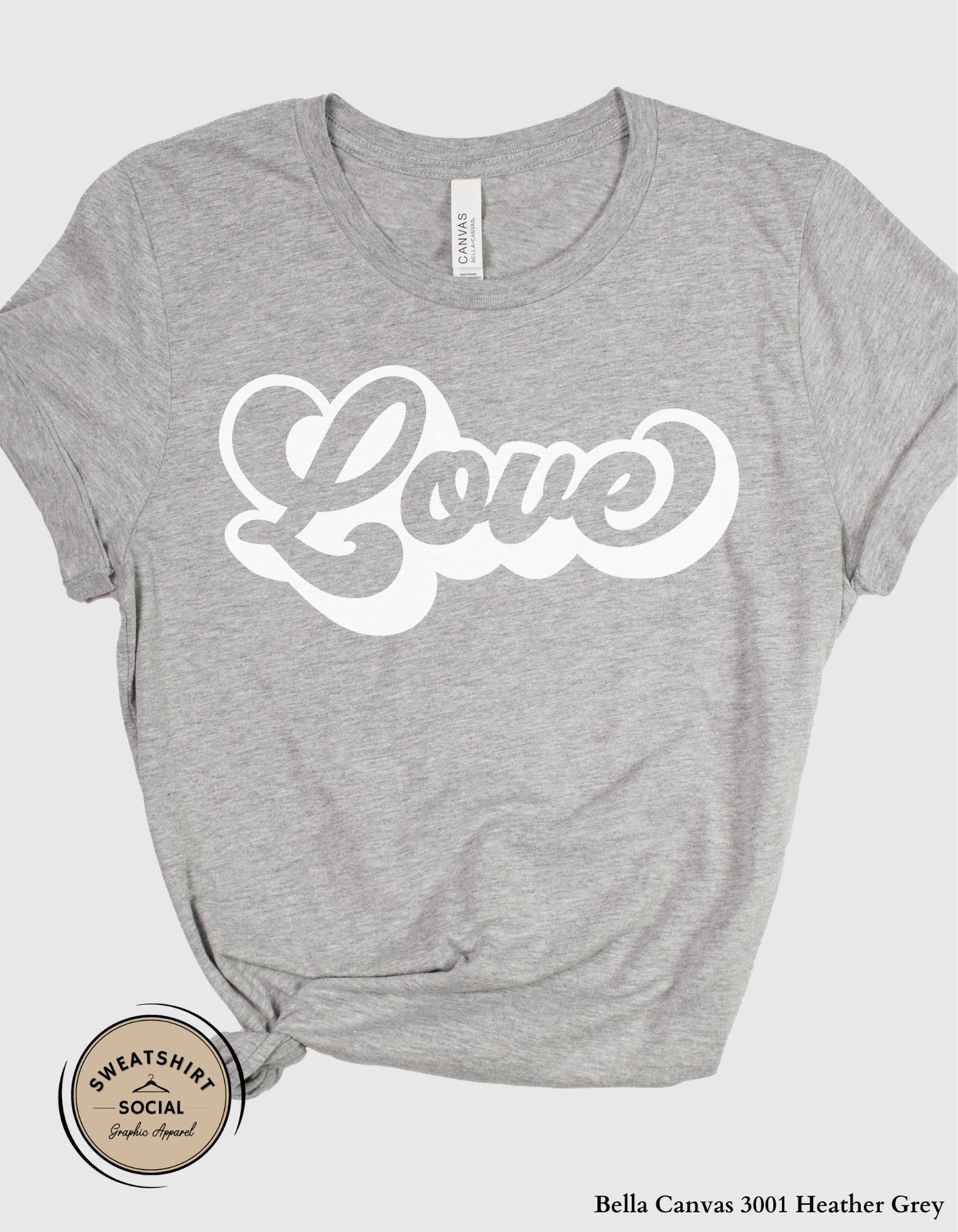 Love Script Valentine T-Shirt or Sweatshirt – White Ink Heart Design (Adult Sizes S–2XL)