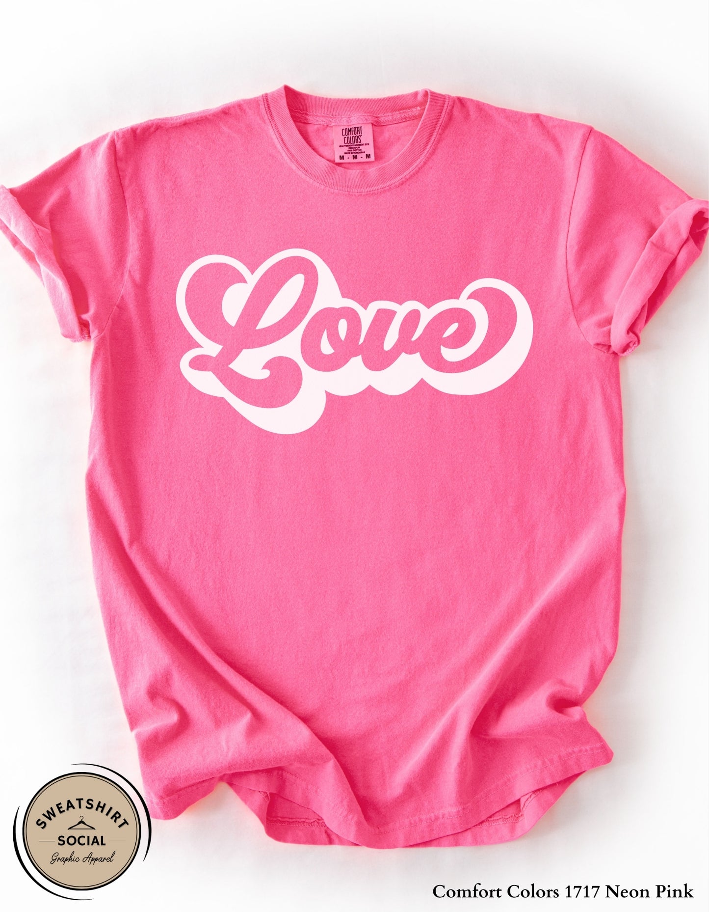 Love Script Valentine T-Shirt or Sweatshirt – White Ink Heart Design (Adult Sizes S–2XL)