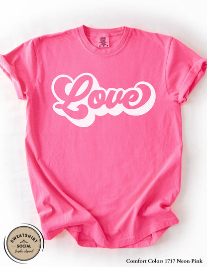 Love Script Valentine T-Shirt or Sweatshirt – White Ink Heart Design (Adult Sizes S–2XL)