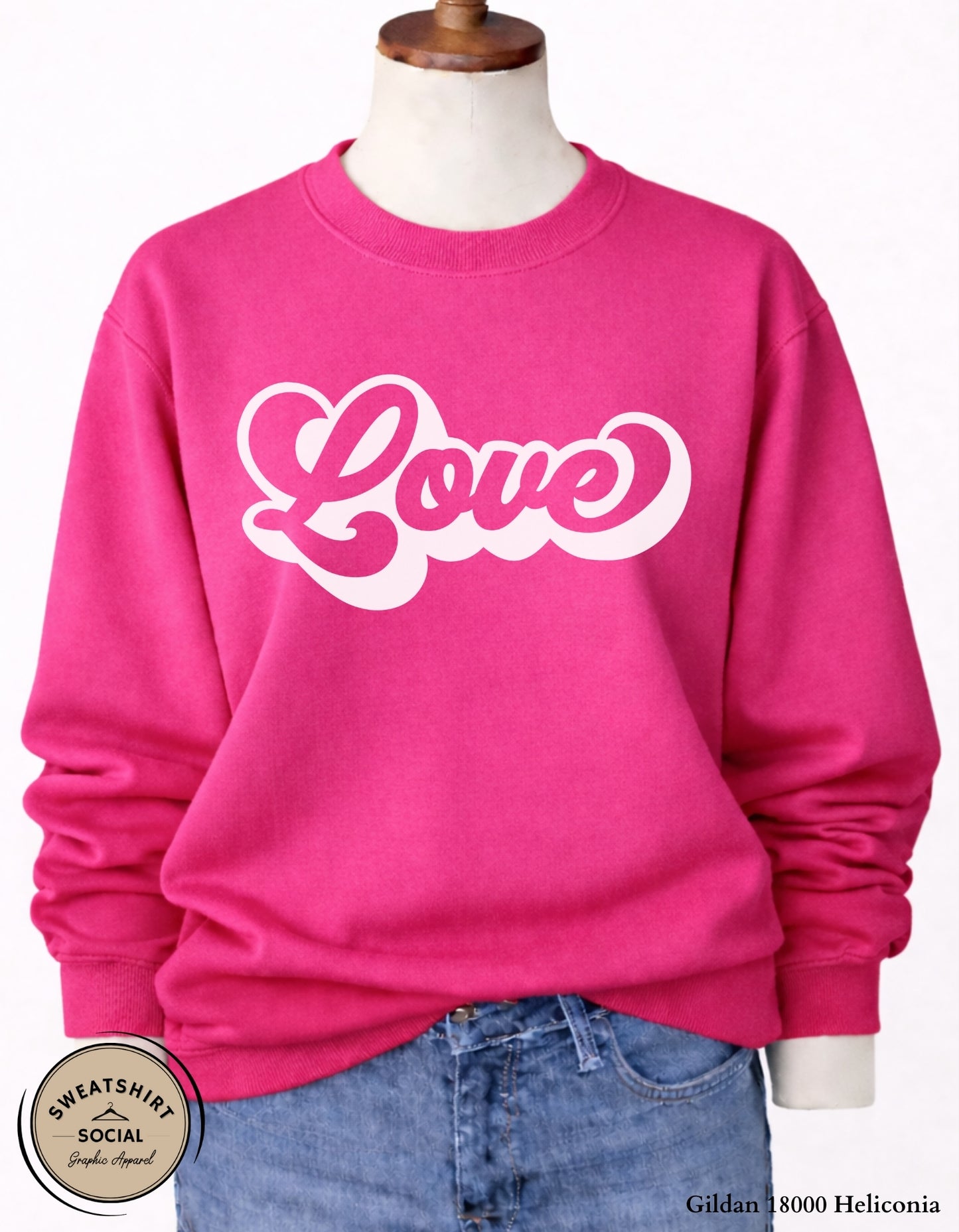 Love Script Valentine T-Shirt or Sweatshirt – White Ink Heart Design (Adult Sizes S–2XL)