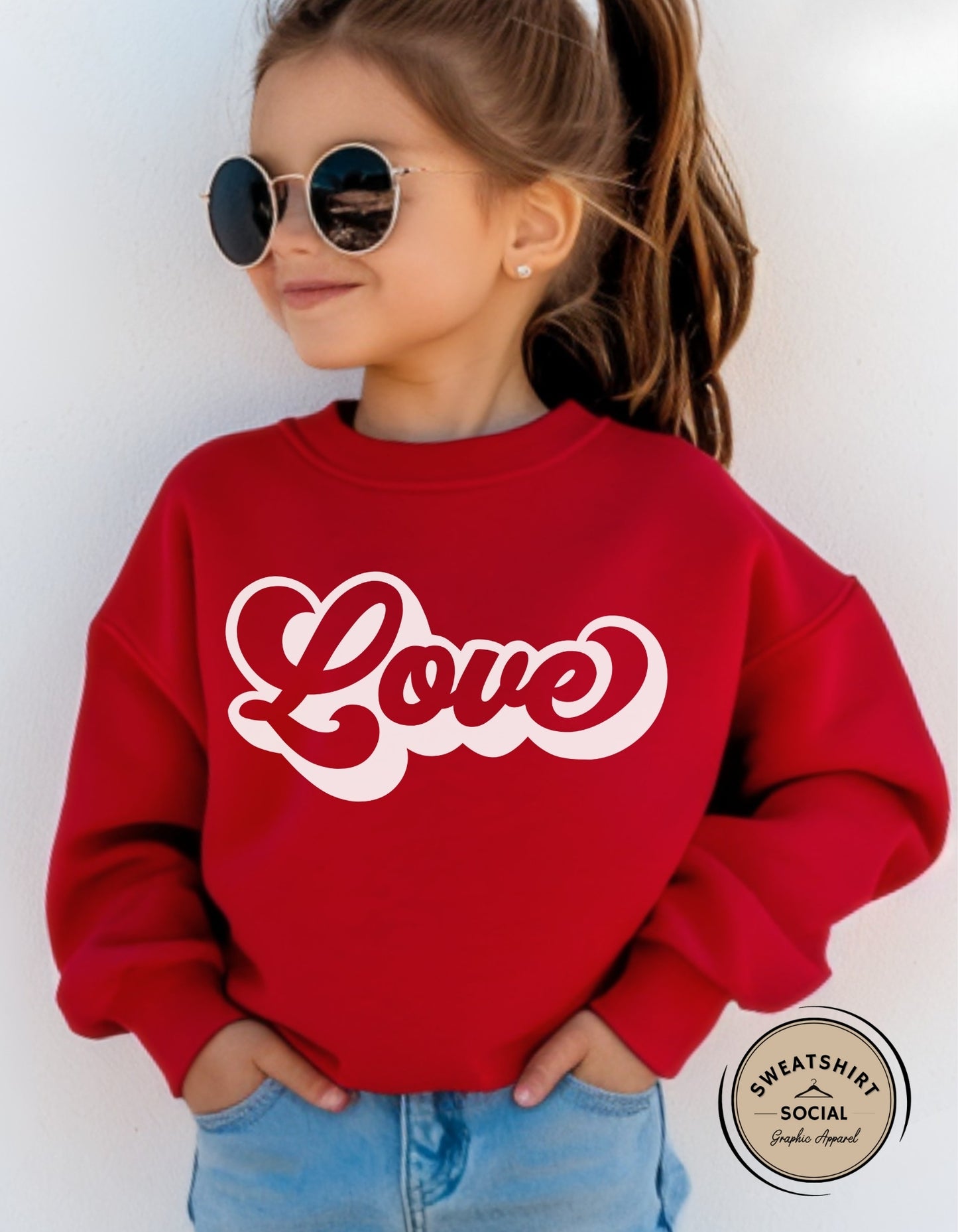 Love Valentine Shirt for Kids – White Script Heart Design (Infant–Youth Sizes)
