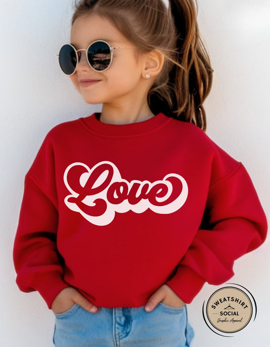 Love Valentine Shirt for Kids – White Script Heart Design (Infant–Youth Sizes)