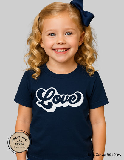 Love Valentine Shirt for Kids – White Script Heart Design (Infant–Youth Sizes)