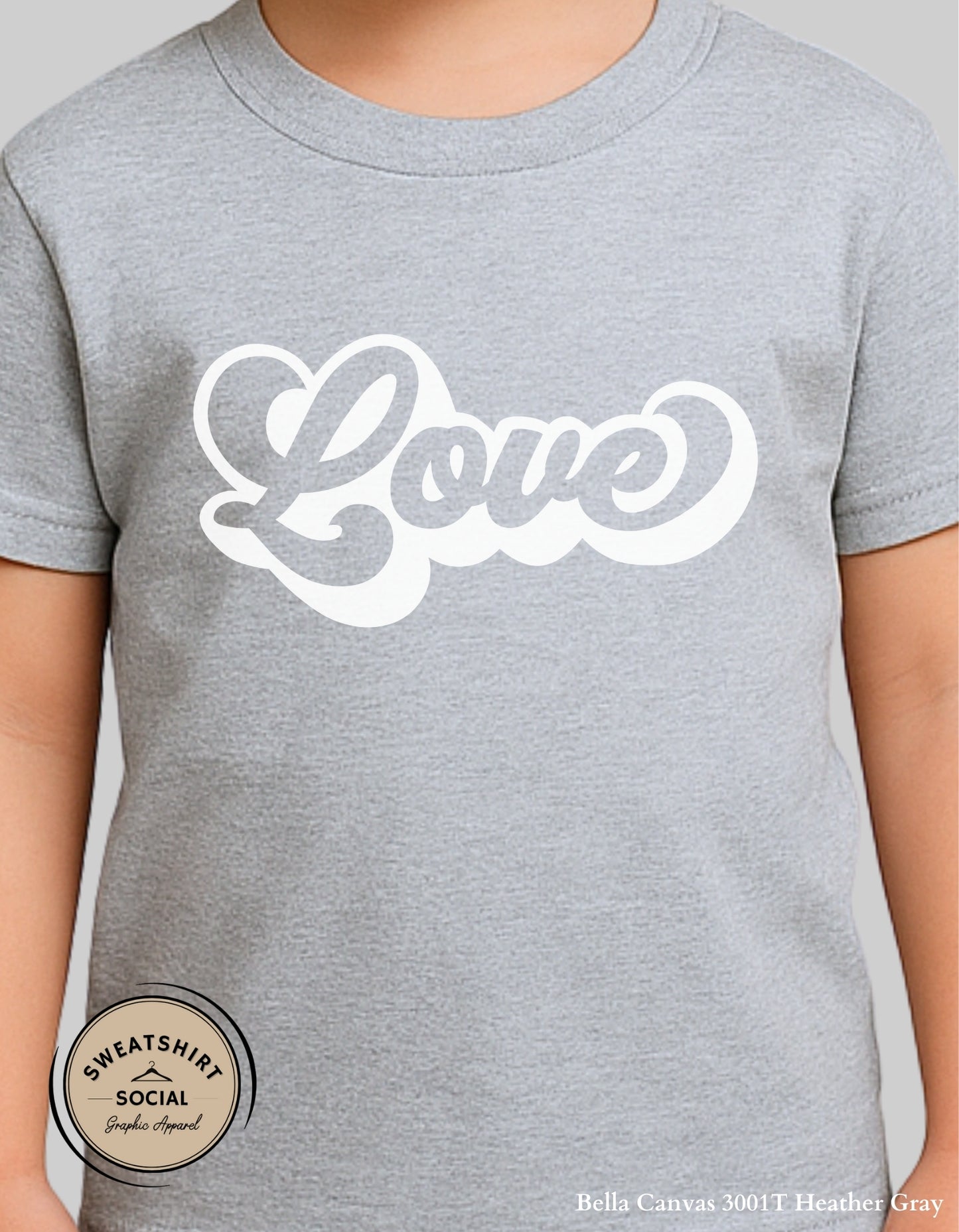 Love Valentine Shirt for Kids – White Script Heart Design (Infant–Youth Sizes)