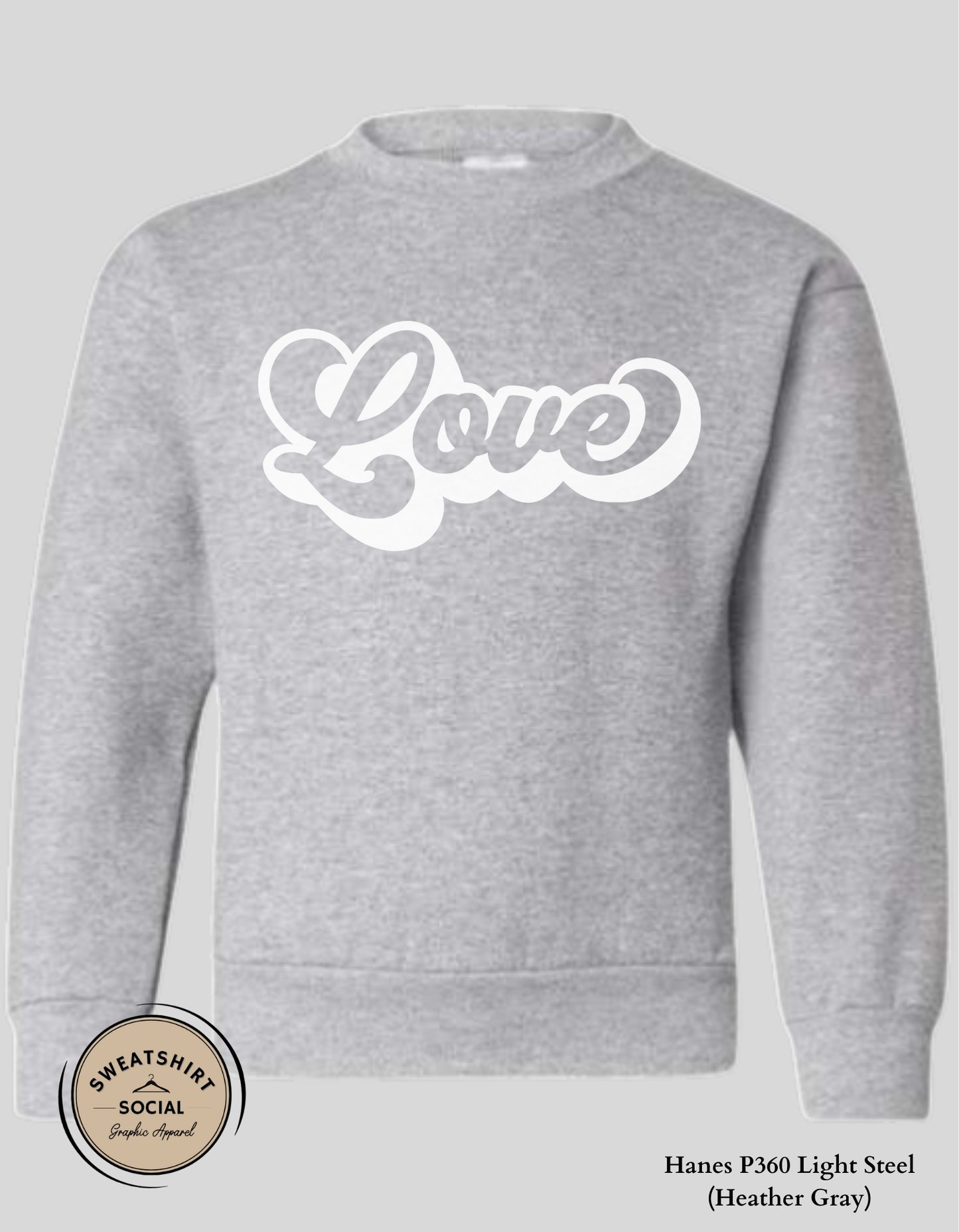 Love Valentine Shirt for Kids – White Script Heart Design (Infant–Youth Sizes)