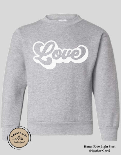 Love Valentine Shirt for Kids – White Script Heart Design (Infant–Youth Sizes)