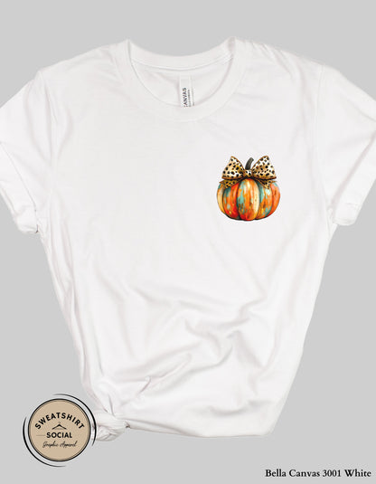 Leopard Bow Pumpkin Shirt – Bold & Glam Fall Thanksgiving Tee (Adult Sizes S–2XL)