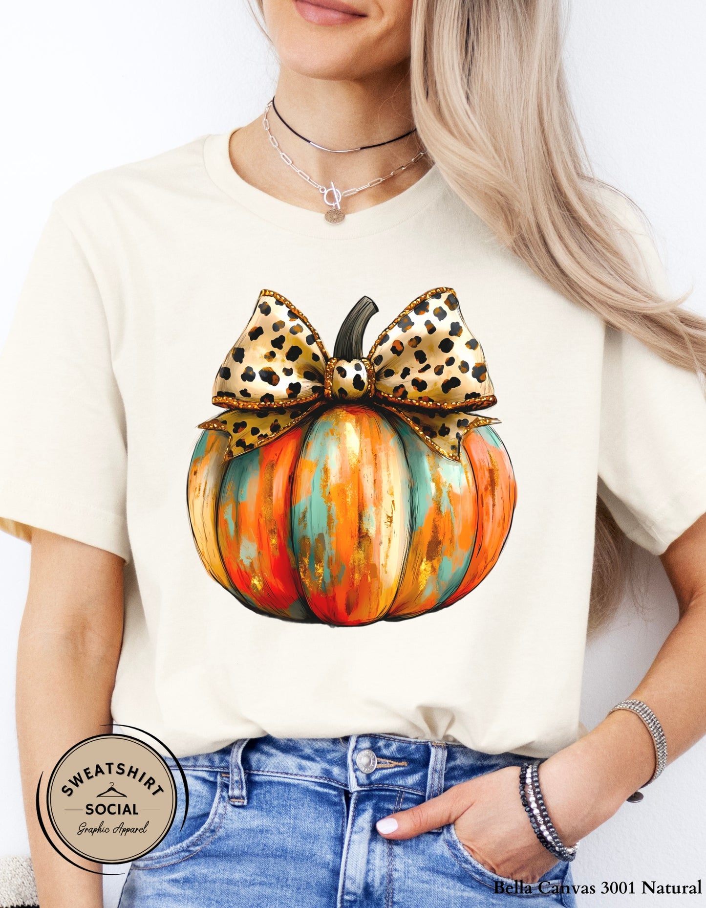 Leopard Bow Pumpkin Shirt – Bold & Glam Fall Thanksgiving Tee (Adult Sizes S–2XL)