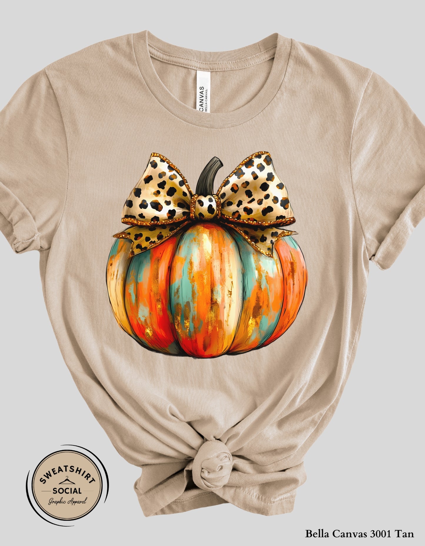 Leopard Bow Pumpkin Shirt – Bold & Glam Fall Thanksgiving Tee (Adult Sizes S–2XL)