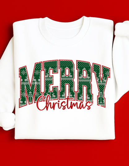 Merry Christmas Sweatshirt – Classic Holiday Lettered Crewneck (Adult Sizes S–2XL)