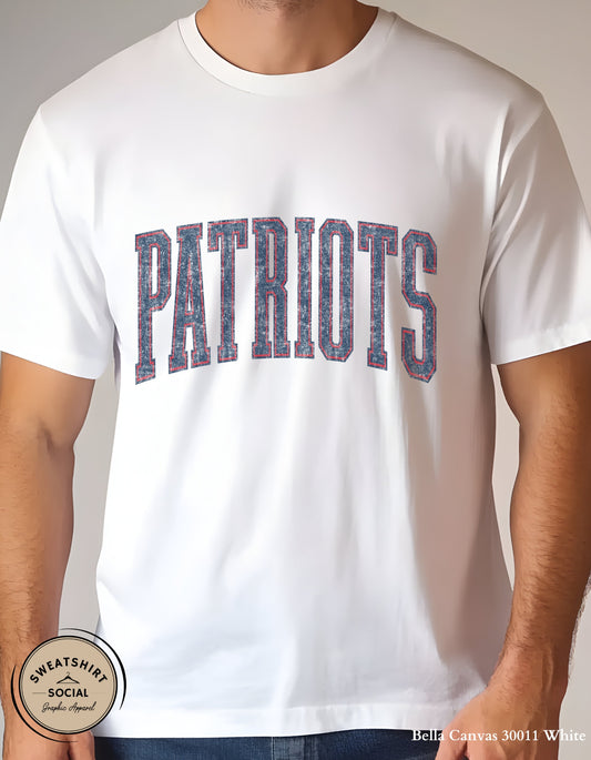 Patriots Varsity Shirt or Sweatshirt – Subtle Vintage Game Day Design (Adult Sizes S–2XL)