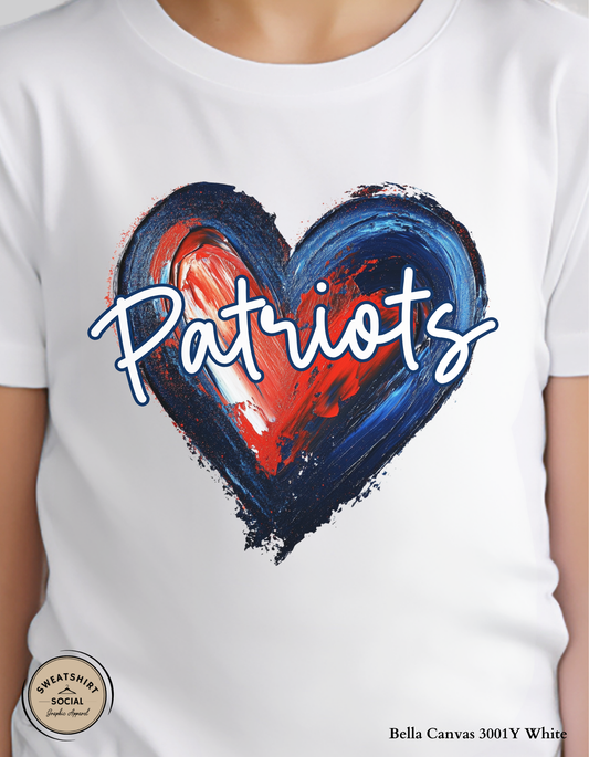 Patriots Heart Shirt for Kids – Blue & Red Painted Design (Infant–Youth Sizes)