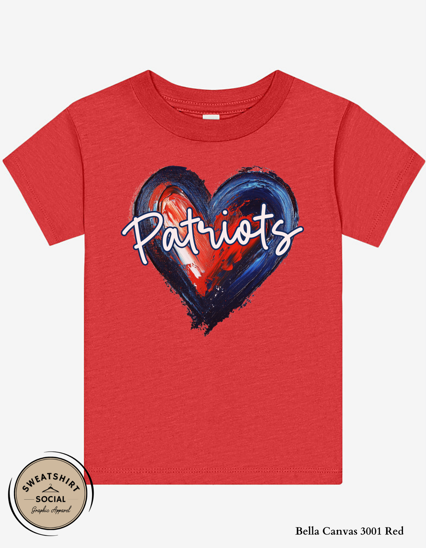 Patriots Heart Shirt for Kids – Blue & Red Painted Design (Infant–Youth Sizes)