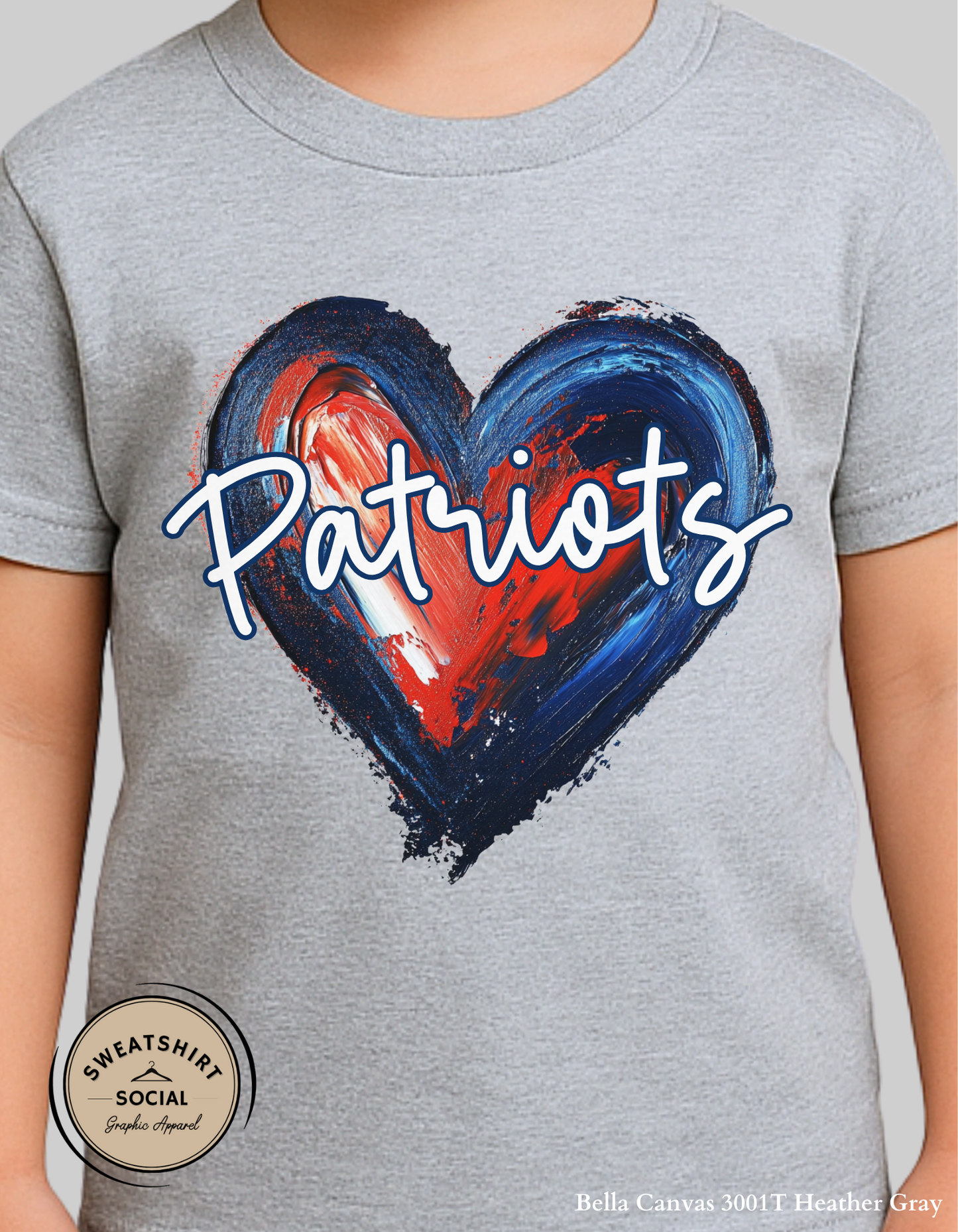 Patriots Heart Shirt for Kids – Blue & Red Painted Design (Infant–Youth Sizes)