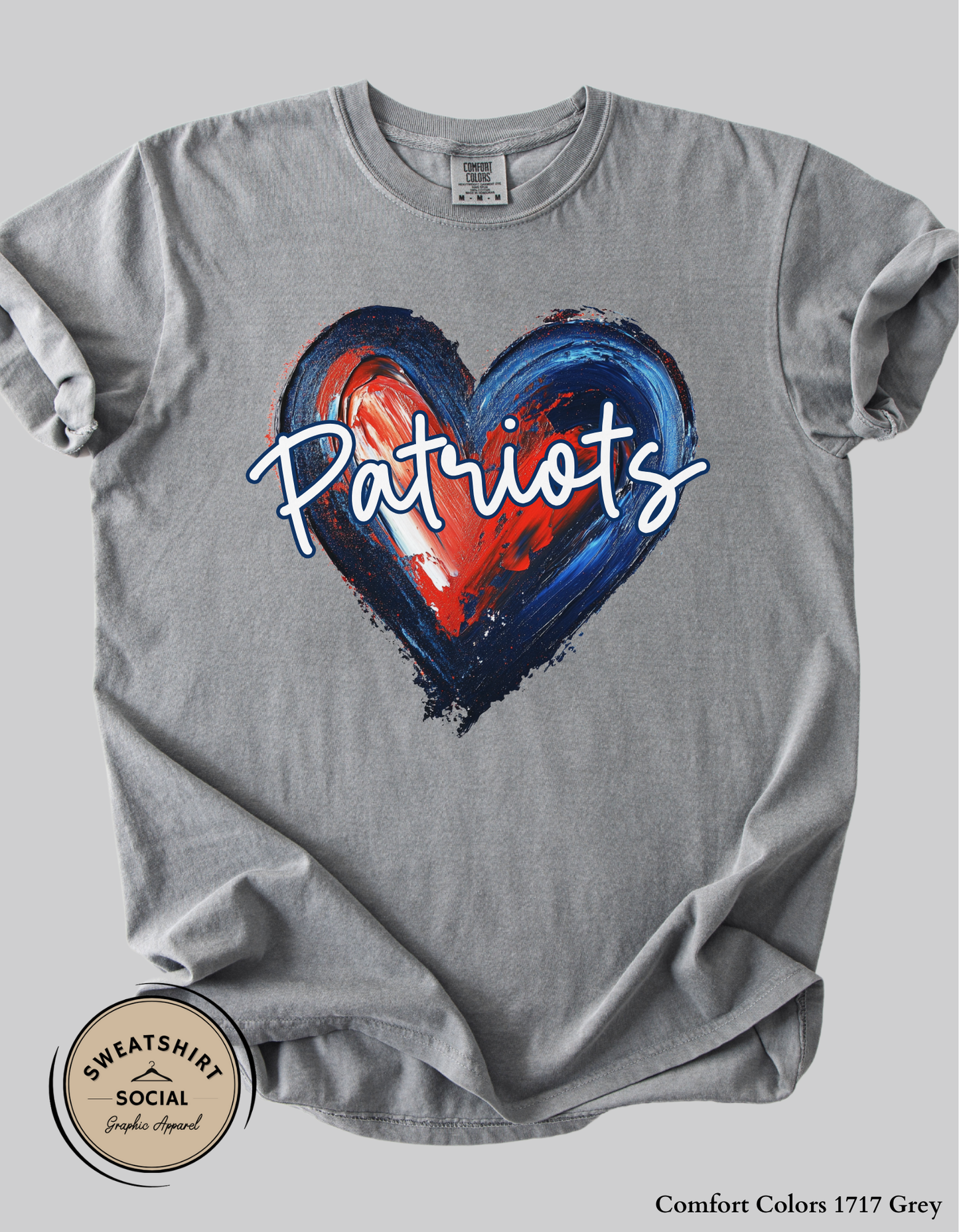 Patriots Heart Shirt – Red & Blue Painted Design (Adult Sizes S–2XL)