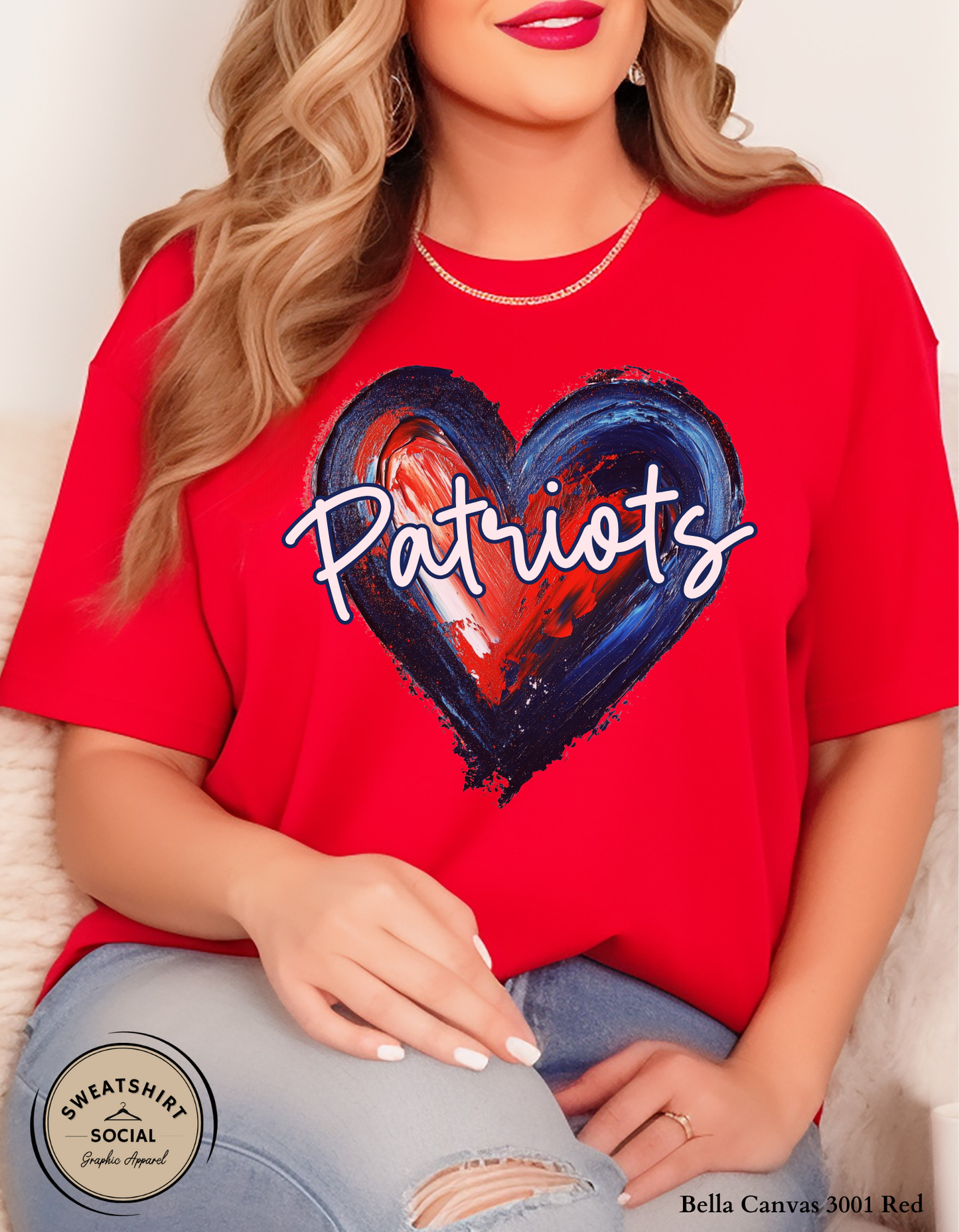 Patriots Heart Shirt – Red & Blue Painted Design (Adult Sizes S–2XL)