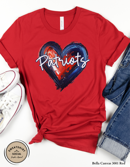Patriots Heart Shirt – Red & Blue Painted Design (Adult Sizes S–2XL)