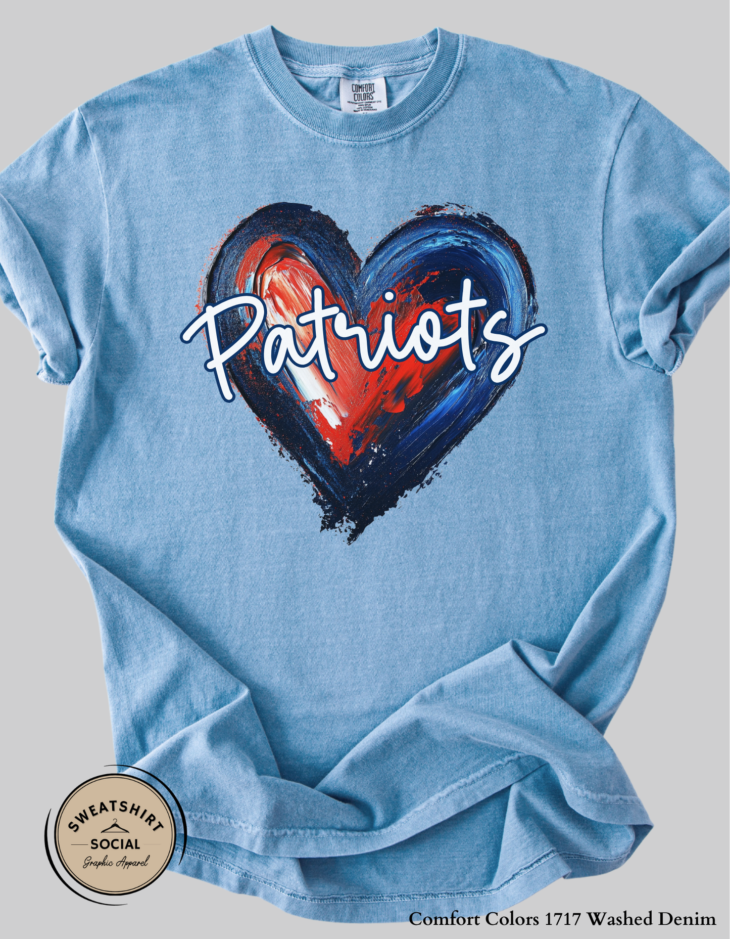 Patriots Heart Shirt – Red & Blue Painted Design (Adult Sizes S–2XL)