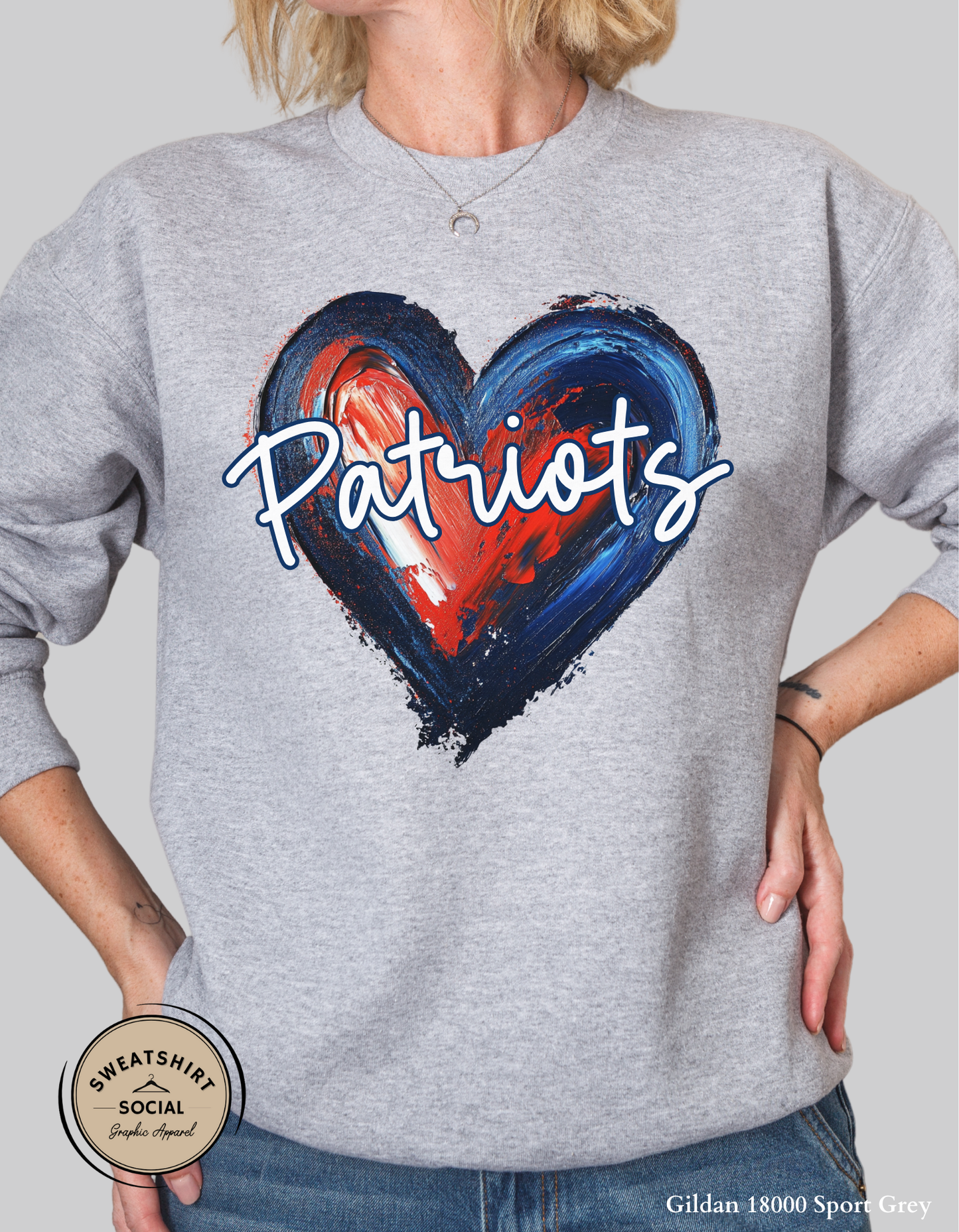 Patriots Heart Shirt – Red & Blue Painted Design (Adult Sizes S–2XL)
