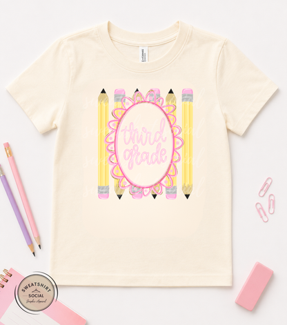 Pencil Grade Level Kids Shirt – Back to School Tee for Pre-K, Kindergarten, 1st–6th Grade