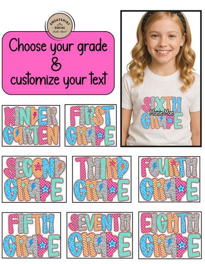 Pink Dot Grade Shirt for Kids – Custom Back to School Tee (Kindergarten to 8th Grade)