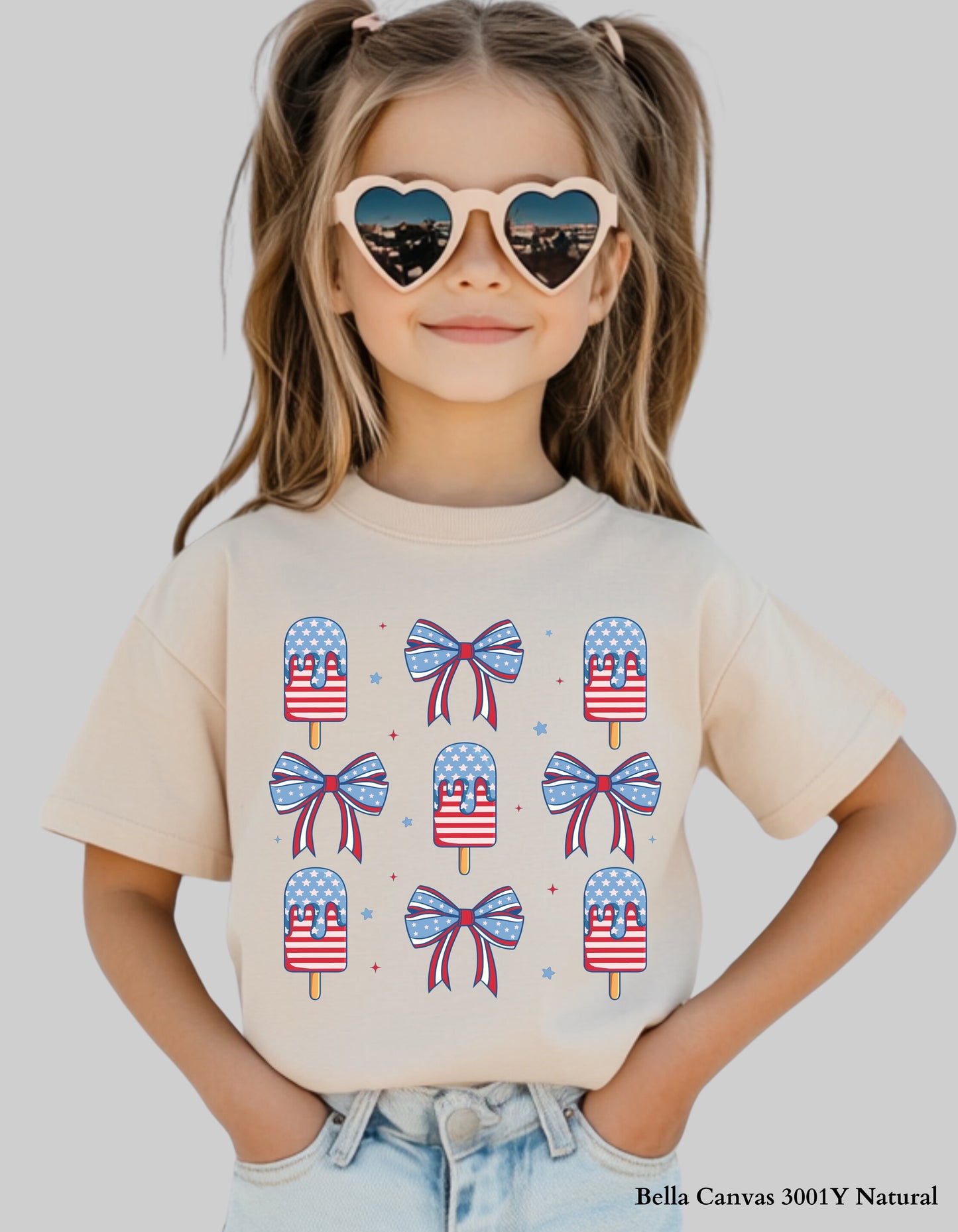 Popsicles & Bows Kids 4th of July T-Shirt – Patriotic Girls Tee (Red White & Blue Design)
