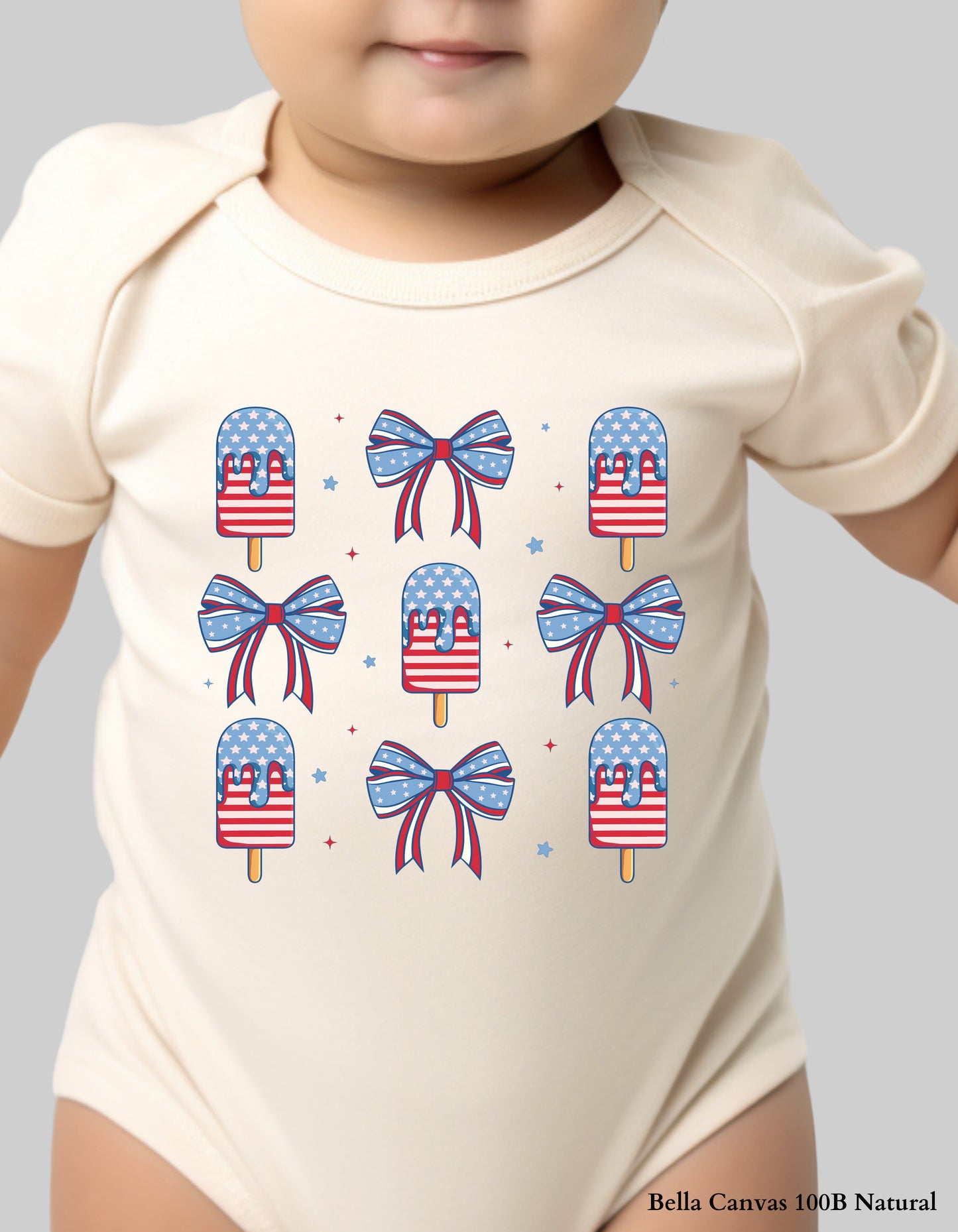 Popsicles & Bows Kids 4th of July T-Shirt – Patriotic Girls Tee (Red White & Blue Design)