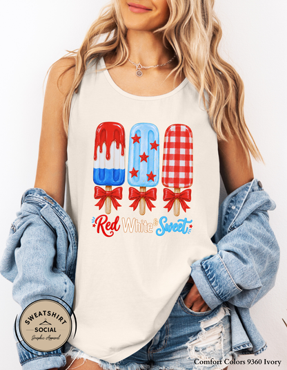 Red White & Sweet Patriotic Popsicle Graphic Tee – Cute Fourth of July Shirt, Americana Summer Tee for Women (Adult Sizes S–2XL)