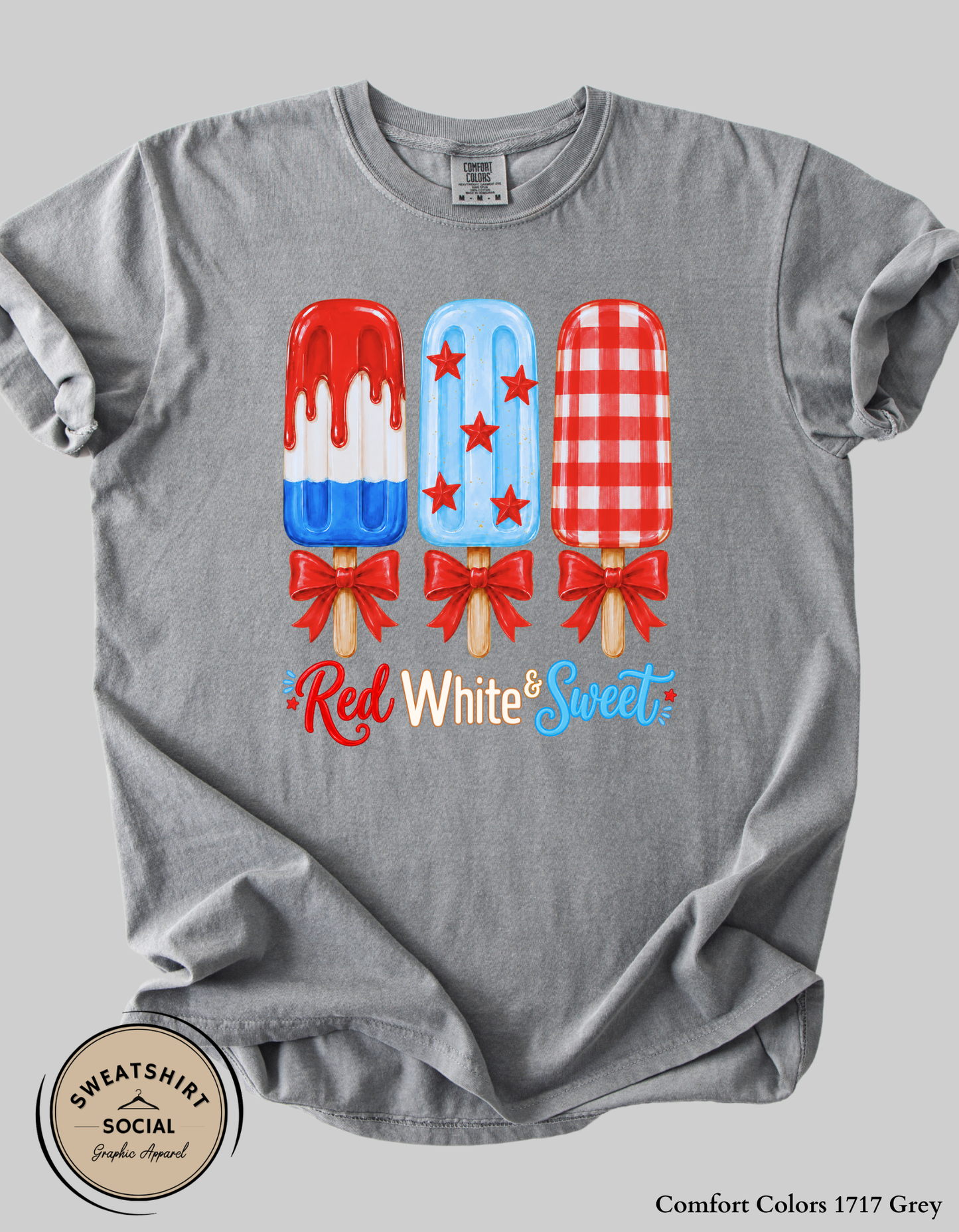 Red White & Sweet Patriotic Popsicle Graphic Tee – Cute Fourth of July Shirt, Americana Summer Tee for Women (Adult Sizes S–2XL)