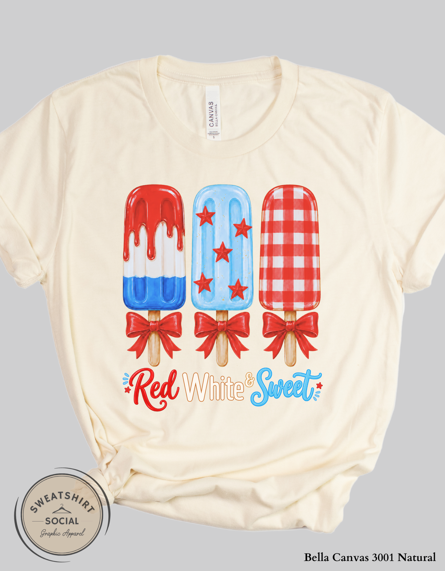 Red White & Sweet Patriotic Popsicle Graphic Tee – Cute Fourth of July Shirt, Americana Summer Tee for Women (Adult Sizes S–2XL)