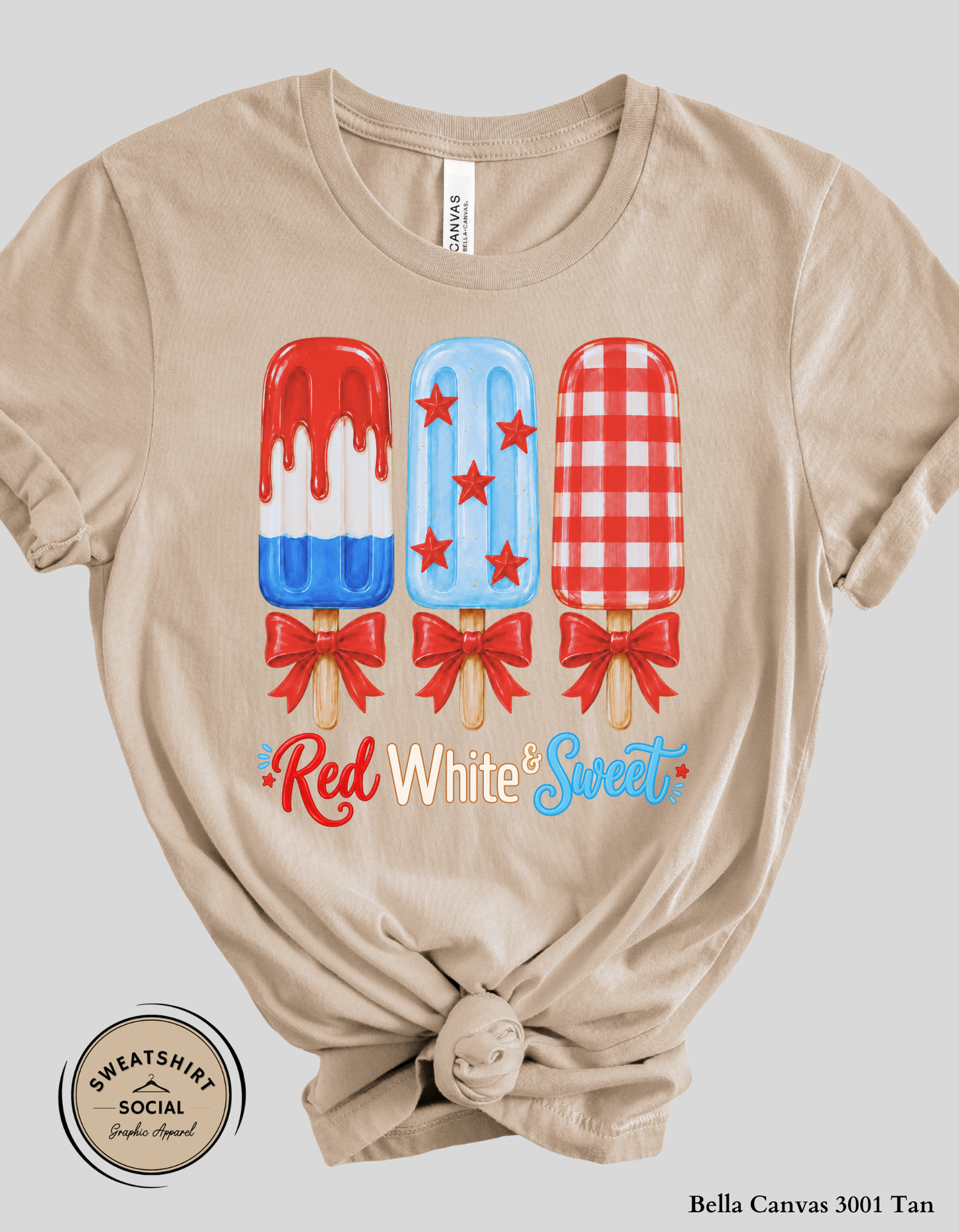 Red White & Sweet Patriotic Popsicle Graphic Tee – Cute Fourth of July Shirt, Americana Summer Tee for Women (Adult Sizes S–2XL)