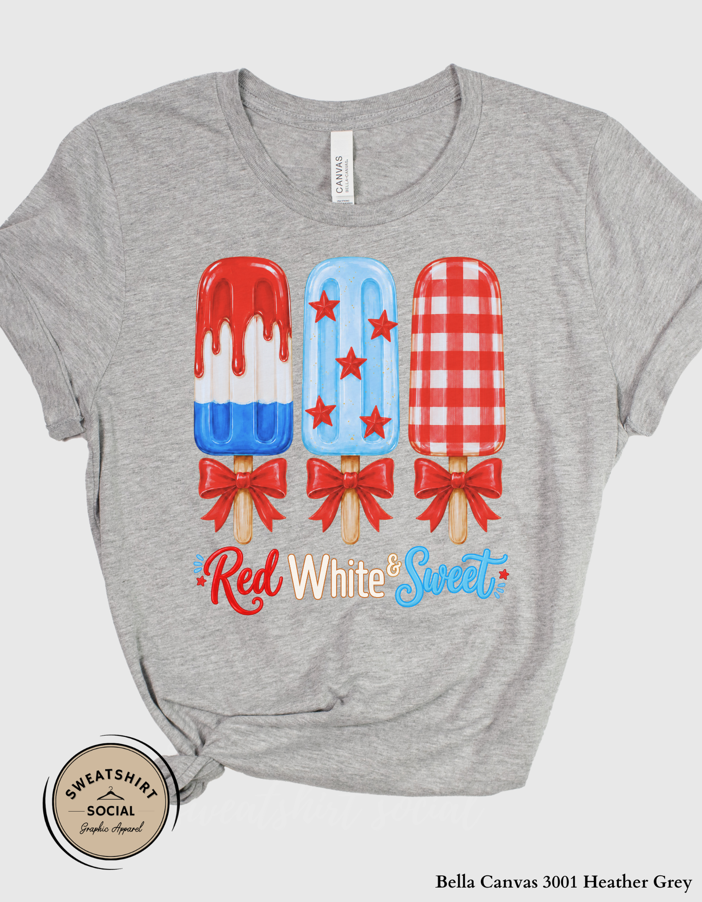 Red White & Sweet Patriotic Popsicle Graphic Tee – Cute Fourth of July Shirt, Americana Summer Tee for Women (Adult Sizes S–2XL)