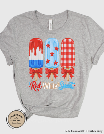Red White & Sweet Patriotic Popsicle Graphic Tee – Cute Fourth of July Shirt, Americana Summer Tee for Women (Adult Sizes S–2XL)