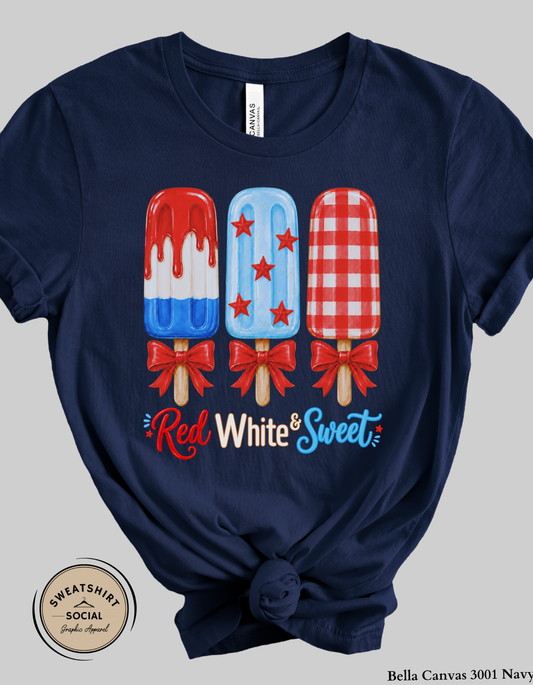 Red White & Sweet Patriotic Popsicle Graphic Tee – Cute Fourth of July Shirt, Americana Summer Tee for Women (Adult Sizes S–2XL)