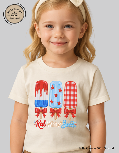 Red White & Sweet Patriotic Kids Shirt – Fourth of July Popsicle Tee for Babies, Toddlers & Youth