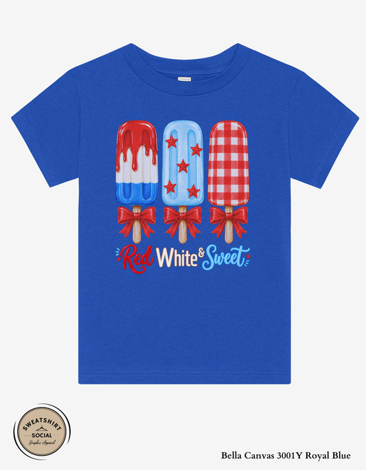 Red White & Sweet Patriotic Kids Shirt – Fourth of July Popsicle Tee for Babies, Toddlers & Youth